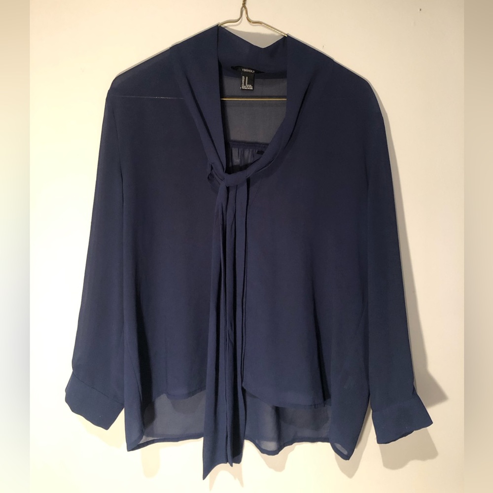 Navy Chiffon Tie Blouse